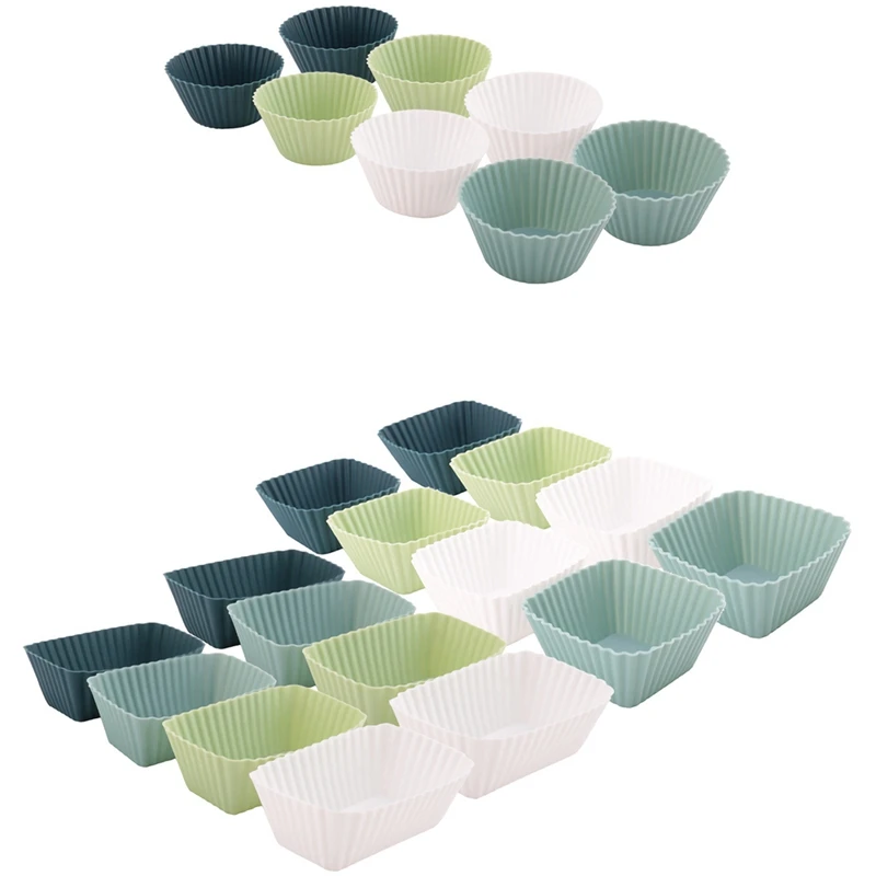 24Pack Silicone Cupcake Liners Silicone Cupcake Baking Cups 3 Shapes Muffin Liners Pastry Cake Molds, Lunch Box Dividers