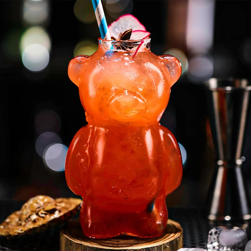 YWDL Bear Shape Glass Cup Coffee Mug Cute Cartoon Creative Glass Juice Cup Tea Cup Drinkware Halloween Party Decorations