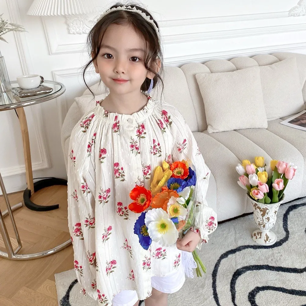 

baby girls clothes kids blouse French style floral print top spring summe girls Long sleeved breathable top