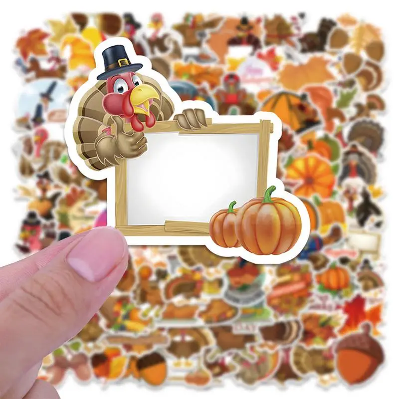 Fall Thanksgiving Stickers 100 PCS Thanksgiving Day Stickers Waterproof Autumn Pumpkin Turkey Maple Leaf Stickers Decals