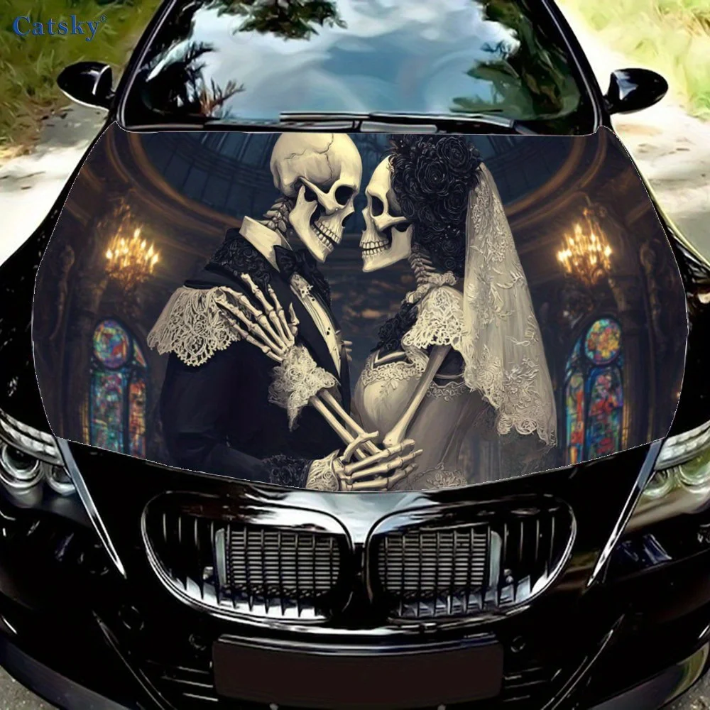 Vintage Romantic Style, Skull Couple Wedding, Creative car hood stickers, waterproof self-adhesive, scratch resistant, easy to s