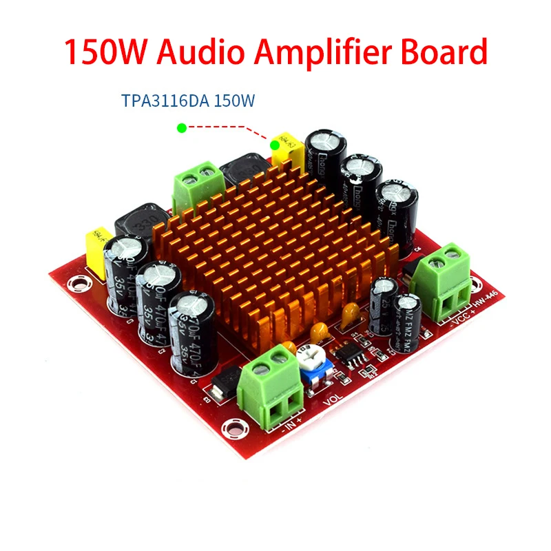 

TPA3116D2 Digital Amplifier Board 150W Mono | DC 12V/24V Operation | 100dB SNR | Optimized for 100W 2ohm Speakers