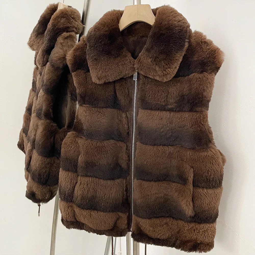 OFTBUY Big Turn Collar Two Ways Wear Sleeveless Clothes Female New Winter Fur Waistcoat Women Reversible Real Rabbit Fur Vest