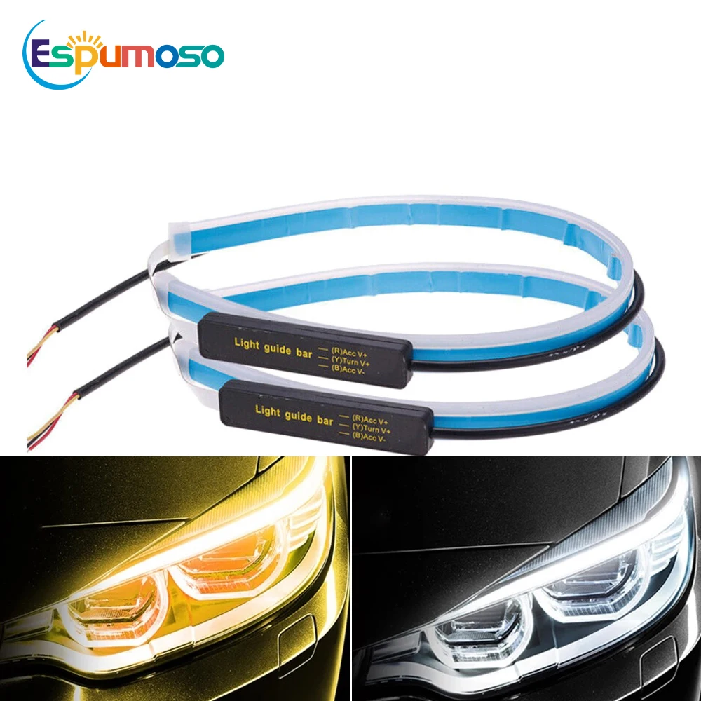 

2 шт. 30/45/60 см Автомобильные светодиодные DRL дневные ходовые огни Flow Runs Фара Светодиодная лента Тормозной указатель поворота Поворотная направляющая Световая панель