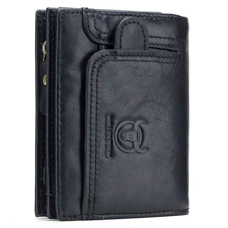 BULLCAPTAIN 2023 Mens RFID Blocking Wallets 100% Genuine Leather Vintage Bifold Card Holder Purse with Zipper Wallet For Men