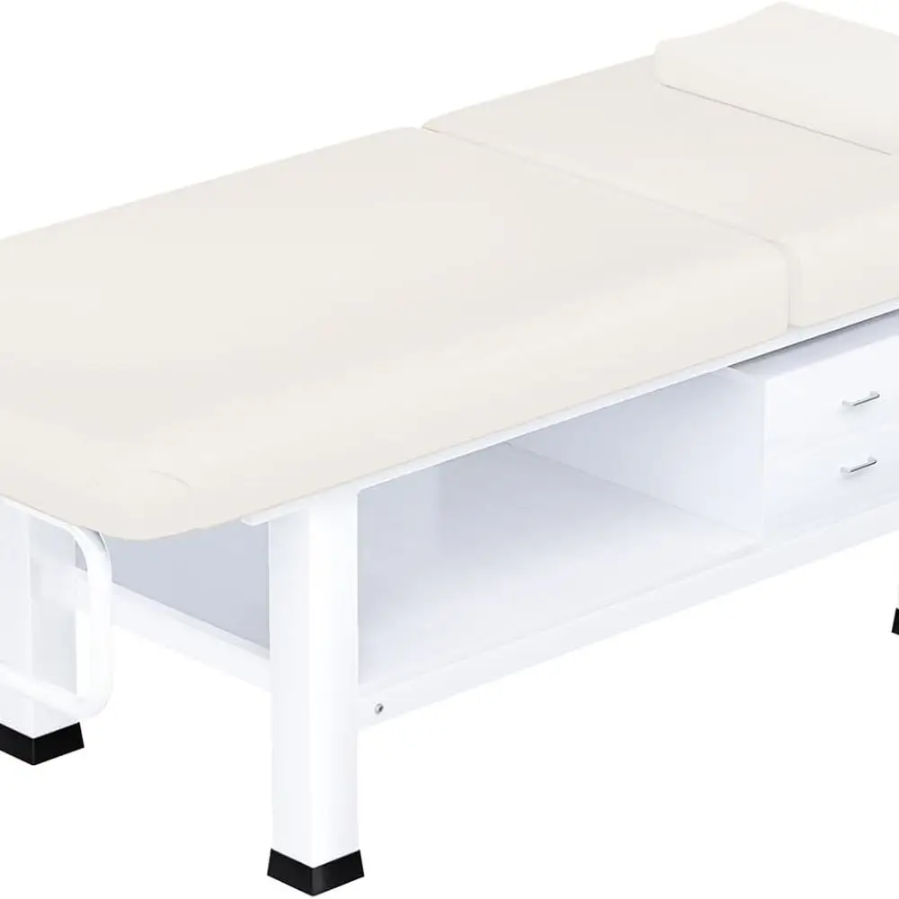 

Массажный стол с регулируемой спинкой для терапии, лица, татуировок, рейки, спа и салона бежевого цвета с деревянным дизайном и ящиком (7