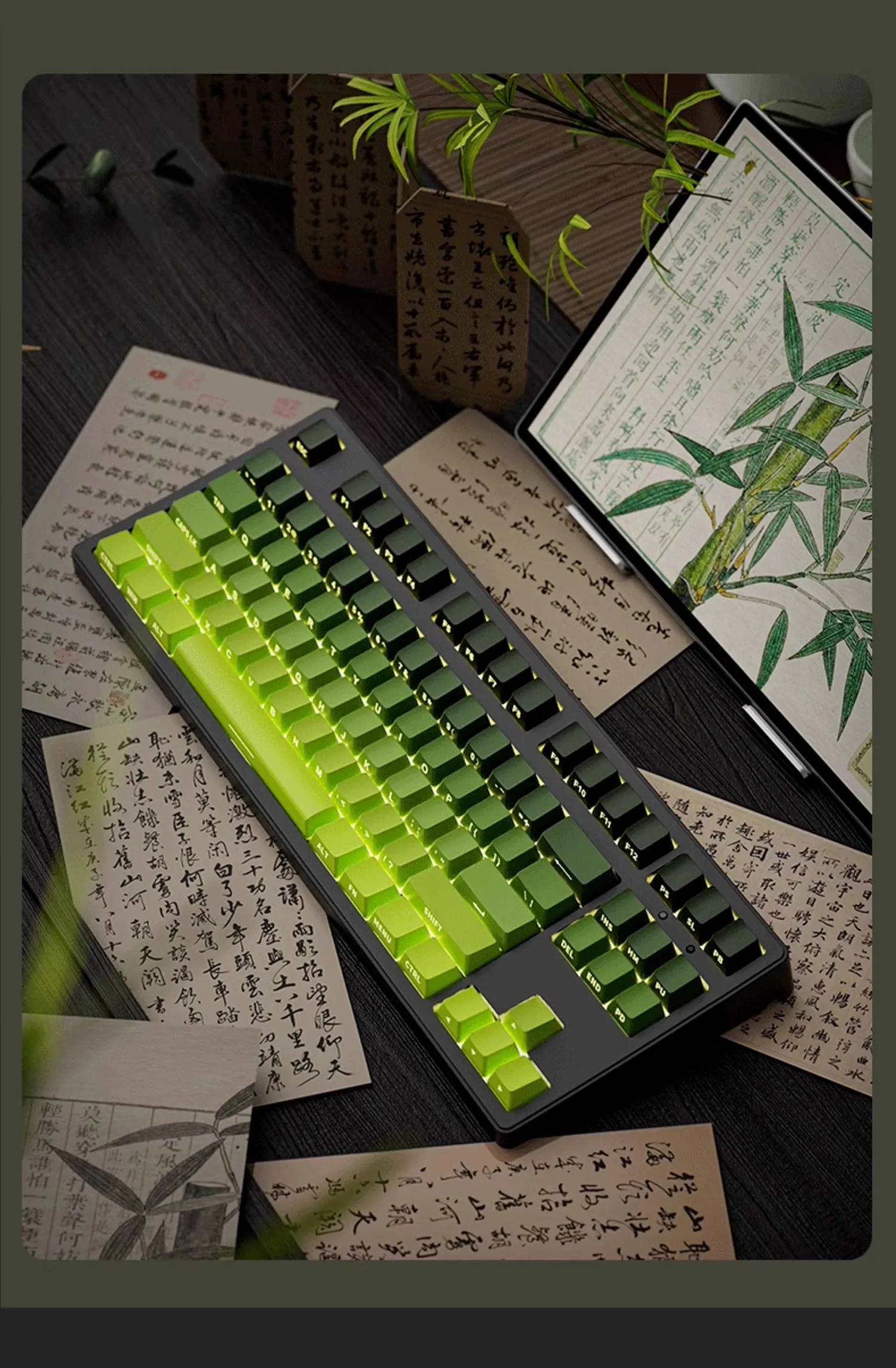 Matcha Green Gradient Side-Printed Keycaps, PBT, OEM Profile, 130+ Keys, Multi-Layout
