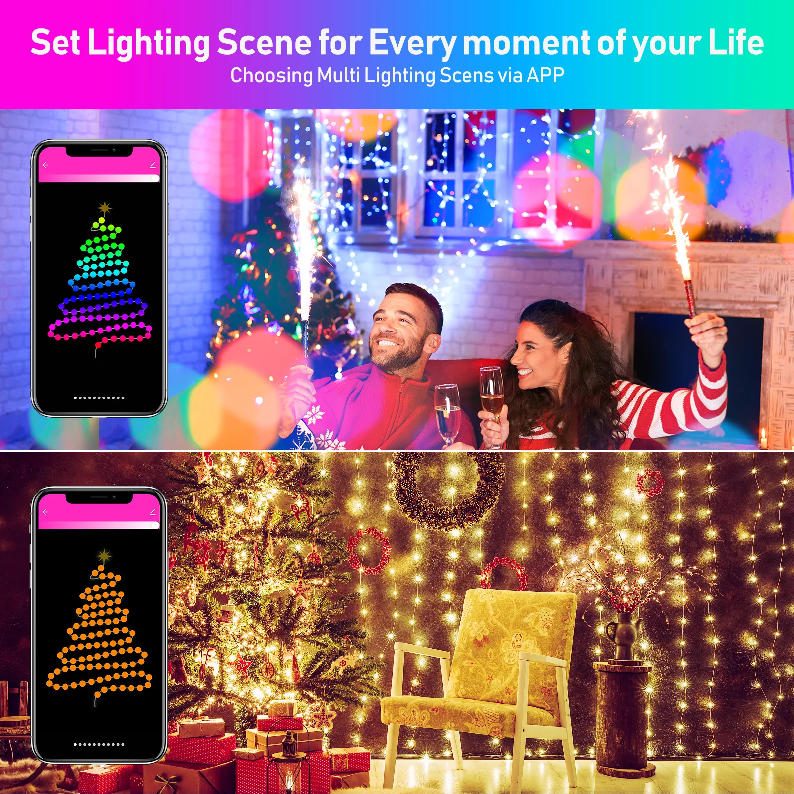 Smart LED Fairy Lights with Remote RGB Color Changing String Light USB Garland Music Sync for Bedroom Christmas Party Decoration