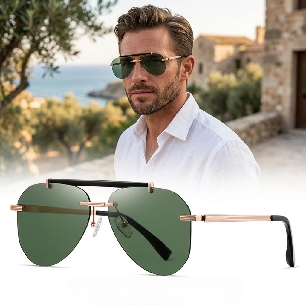 

Элитные безрамные металлические солнцезащитные очки-«лягушки» с поляризацией для вождения, мужские, UV400, для активного отдыха, модные, аксессуары для мужчин