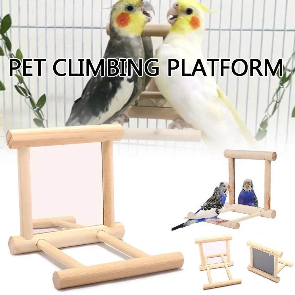 Bird Mirror Wooden Interactive Play Toy Exercise Climbing Cage Parakeet  Wooden Cloud Ladder Climbing Jumping Platform Ladder