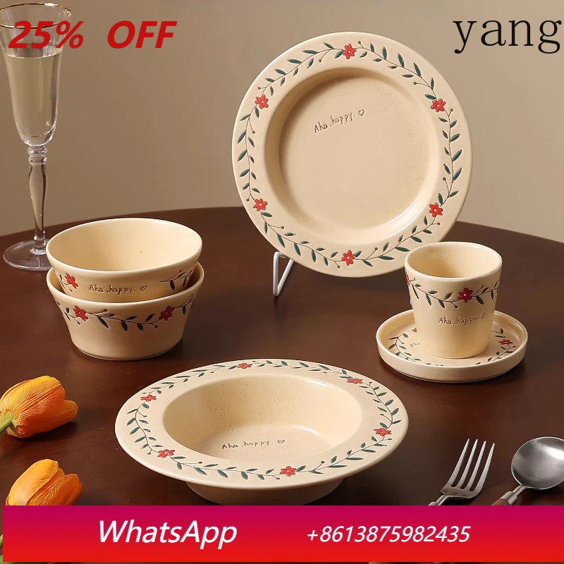 

LTT hand-painted flower tableware set retro matte coffee cup saucer salad dessert plate