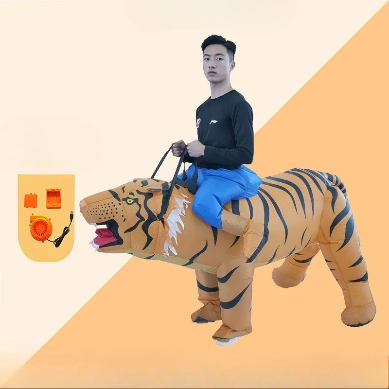 

Надувной костюм тигра для взрослых, костюм на Хэллоуин, женский и мужской забавный костюм для игры на Хэллоуин, косплей