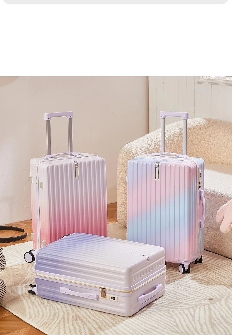 Wholesale Designer gradient color  ABS+PC Trolley PC Travelling Bags Sets Travel Suitcases Luggage with cup holder carry on bags