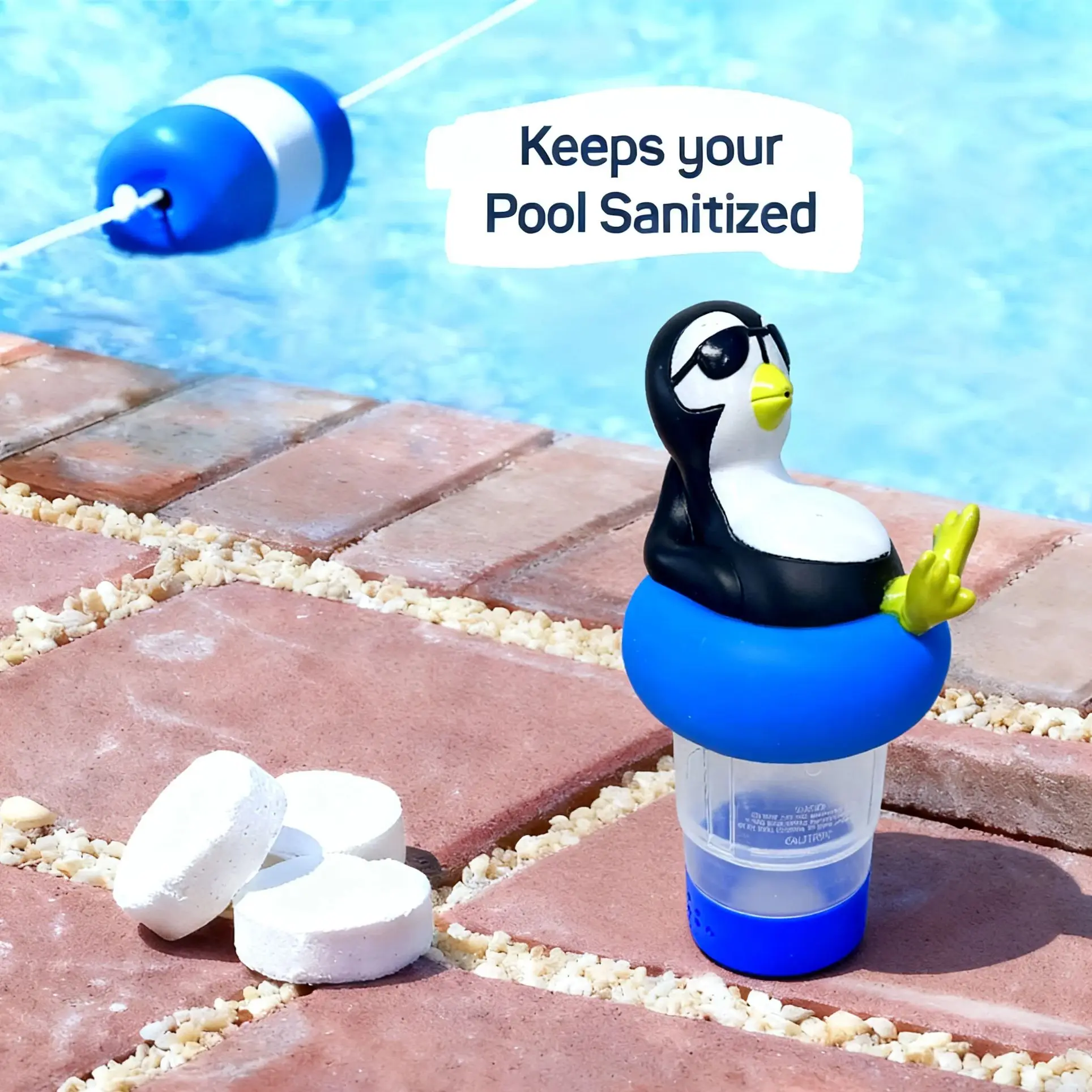 Penguin Floating Pool Chlorine Dispenser, Fits 1 and 3 Inch Tablets for Large and Small Pools, Hot Tub, Spa
