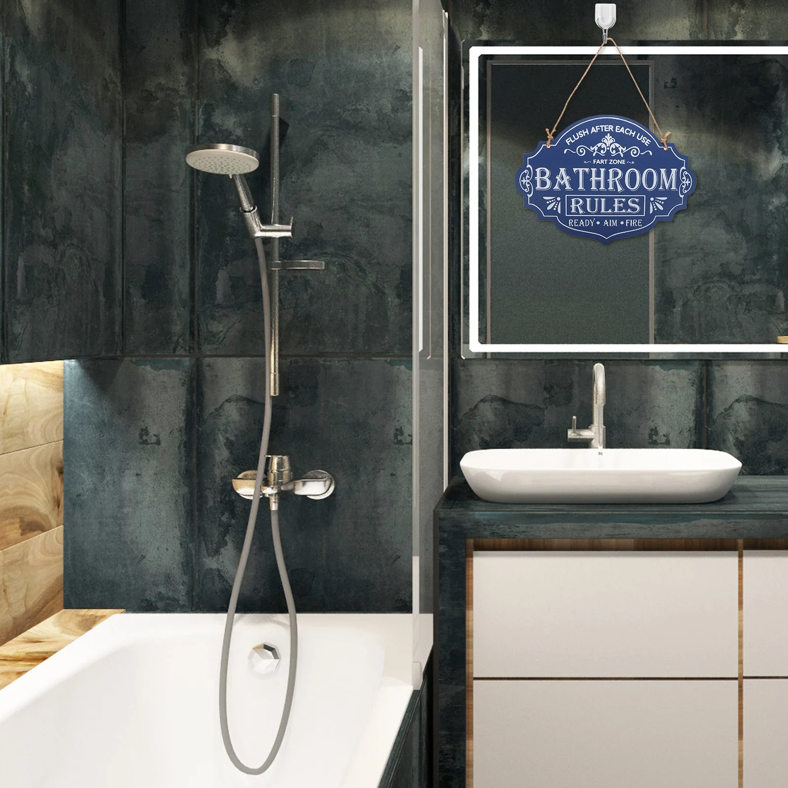 

Wooden Door Sign European Retro Style Easy to Hang Bathroom Wall Decor for Home and Business Vintage Farmhouse Room Artwork