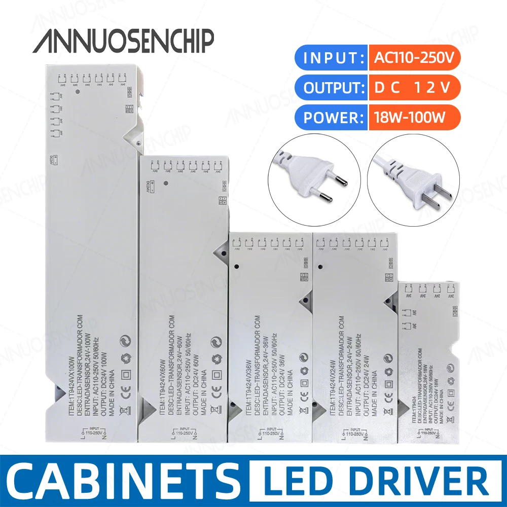 

DC 12V 24V LED Cabinet Light Power Supply 18W-100W | 110-250V Wide Voltage Transformer | CE | for Wardrobe/Cupboard Lighting