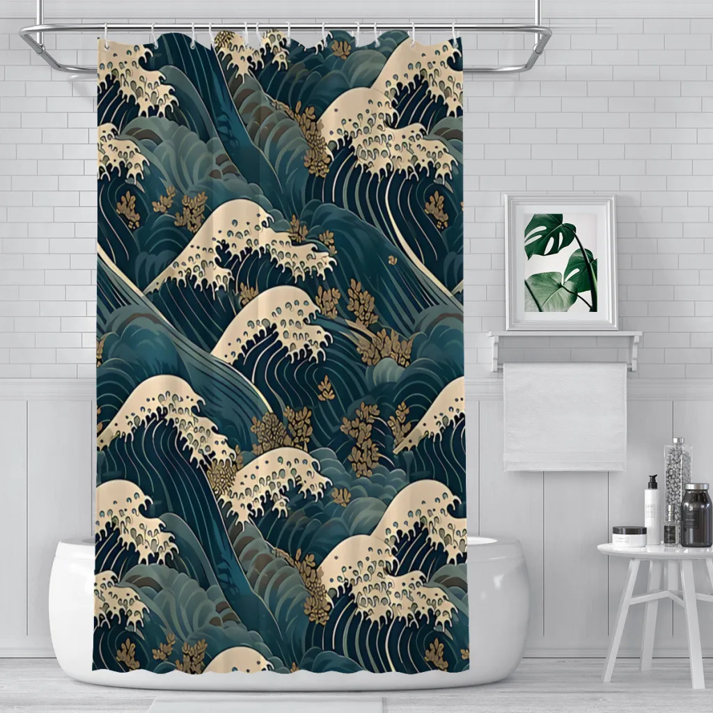 The Great Wave Off Kanagawa Bathroom Shower Curtains  Waterproof Partition Unique Home Decor Bathroom Accessories