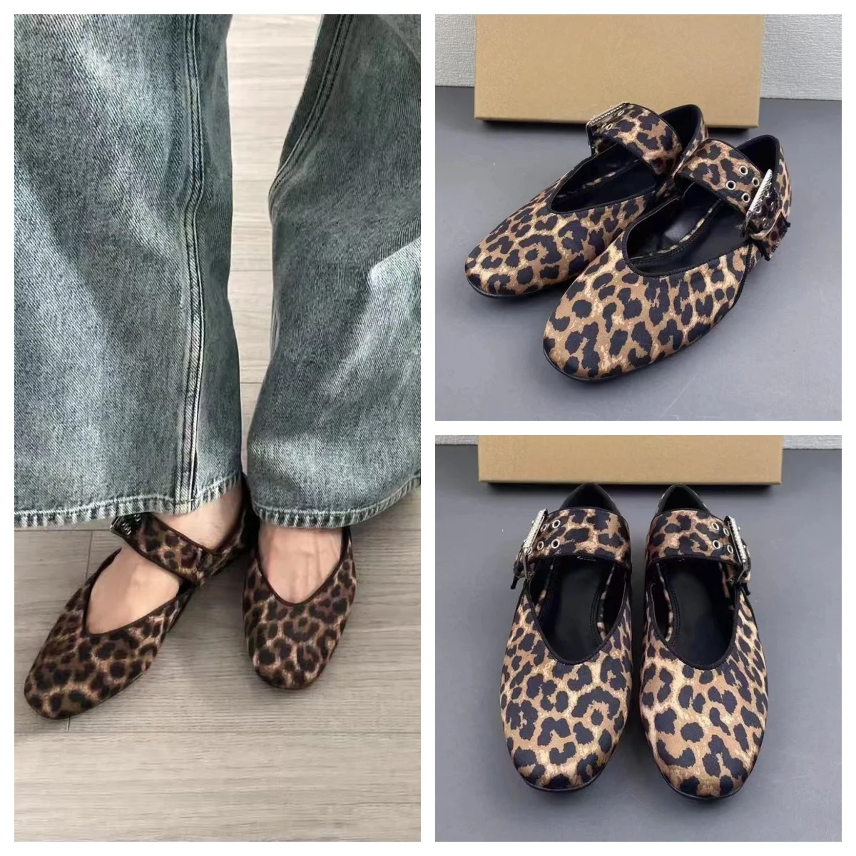 TRAF Women Leopard Print Flat Shoes Chic Mary Jane Ballet Flats Comfortable Slip On Single Shoes 2024 Shallow Mouth Single Shoes