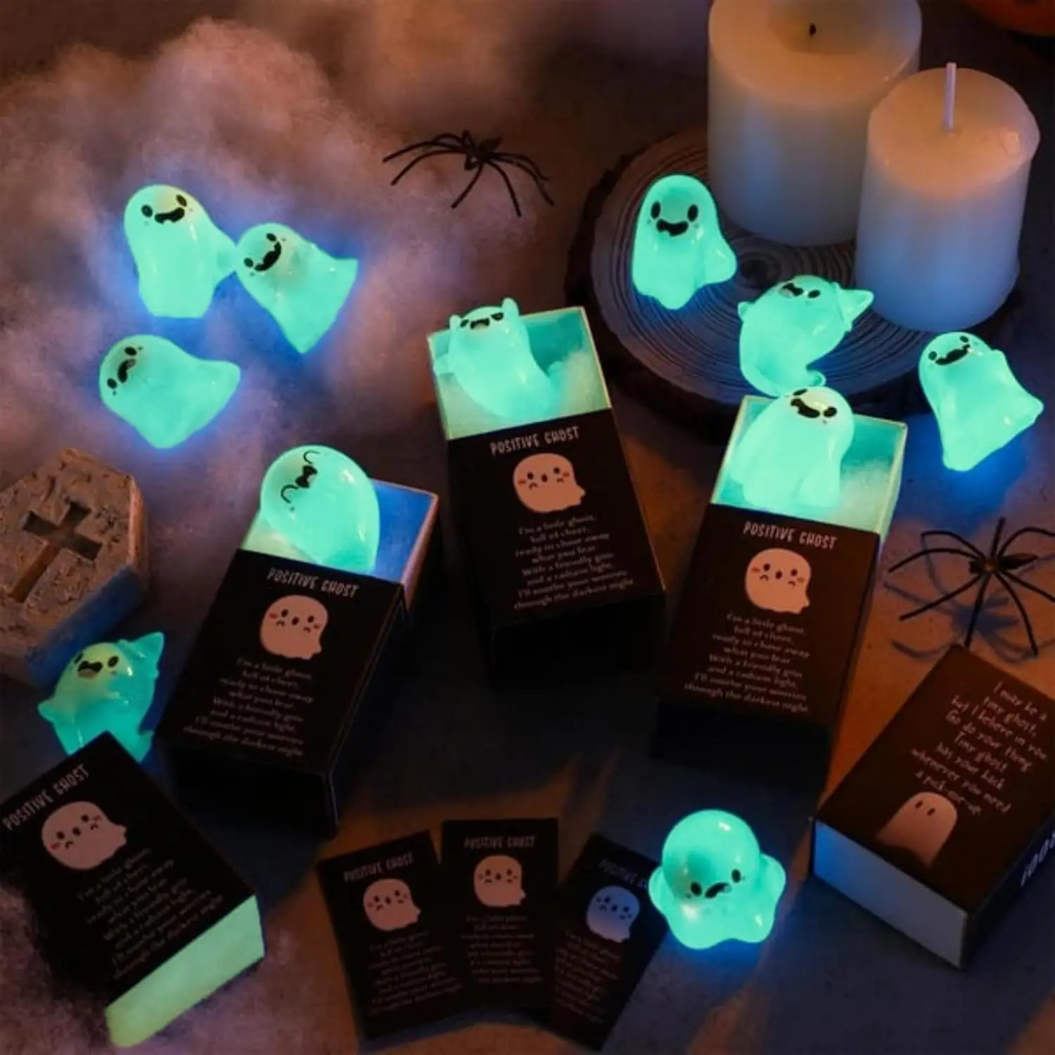 Fantômes positifs qui brillent dans la nuit, cadeaux de fête d'Halloween, Mini Figurines mignonnes en résine fantôme pour l'artisanat, décoration d'aquarium et Po, 6 pièces