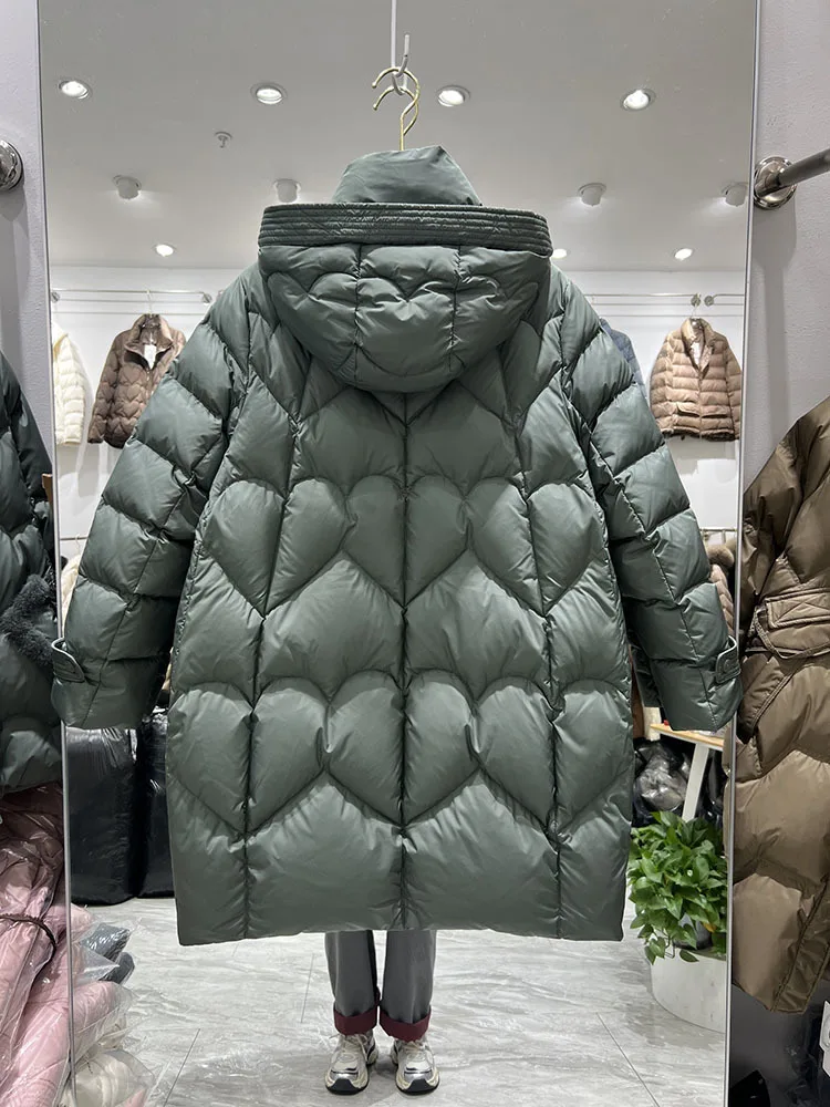 Winter Lange Donsjack Met Capuchon Damesjas Pluizig Winddicht Warm 2024 Nieuwe Verdikte Witte Eendendons Losse Warme Casual Parka's