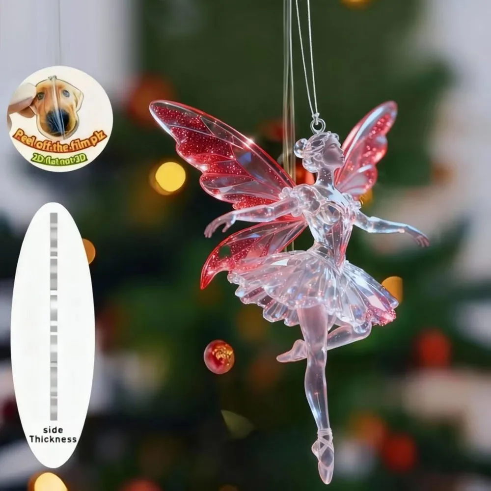 2D Flat Christmas Hanging Pendant Shining Ballerina Xmas Tree Hanging Ornament Acrylic Simulation Car Rearview Mirror Pendant