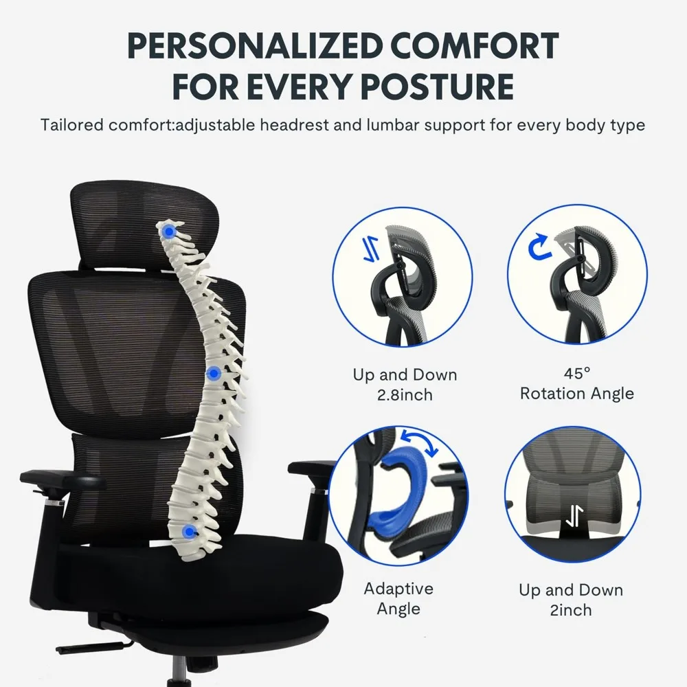 OC4 Plus Office Chair,Big and Tall Mesh Computer Desk Chair,Ergonomic Task Chair with Adjustable Lumbar Support,Headrest