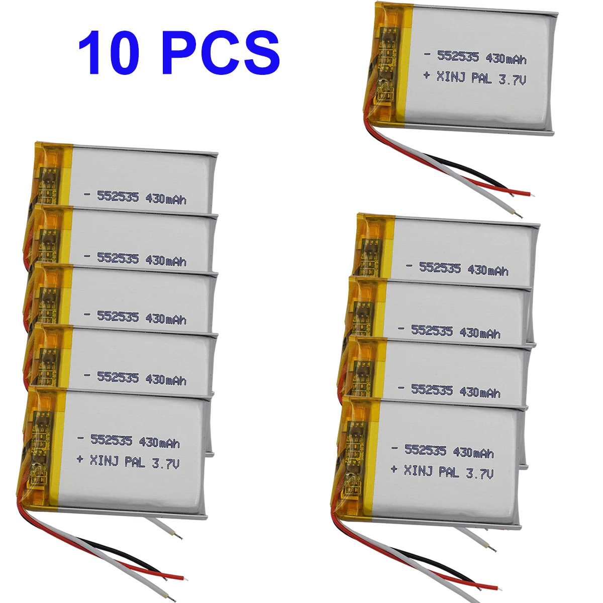 10pcs 3.7V 430mAh 1.59Wh Rechargeable Li Lipo Battery 552535 Thermistor NTC 3 Wires For GPS Car Camera DIY Sat Nav DashCam LED