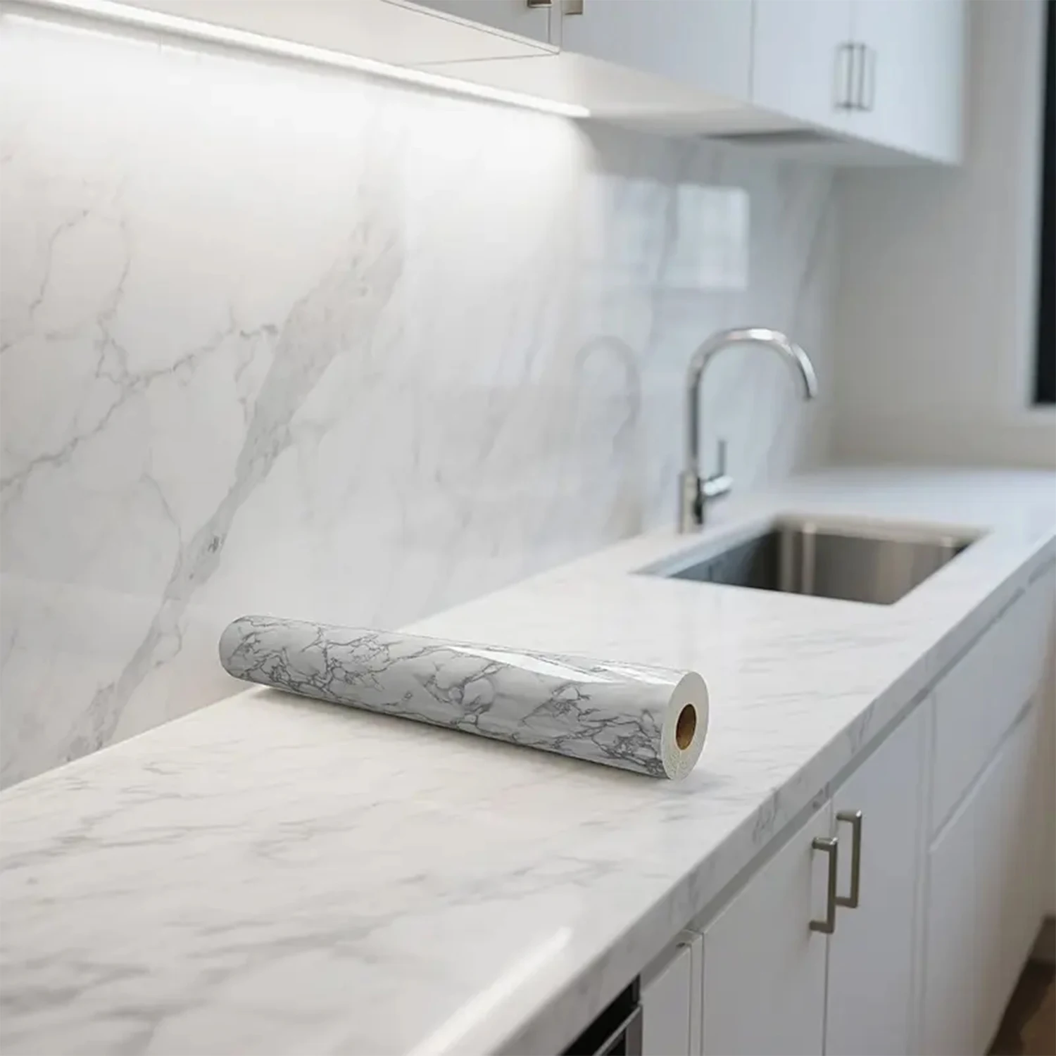 Marble Kitchen Oil-Proof Film Stove Waterproof Moisture-Proof Self-Adhesive Wallpaper Countertop Cabinet Renovation Tile Sticker