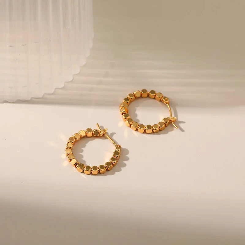 Gold Color Square Beaded Hoop Earings Exquisite Hollow Round Earrings For Women Party Wedding Geometric Ear Jewelry Gifts image 3