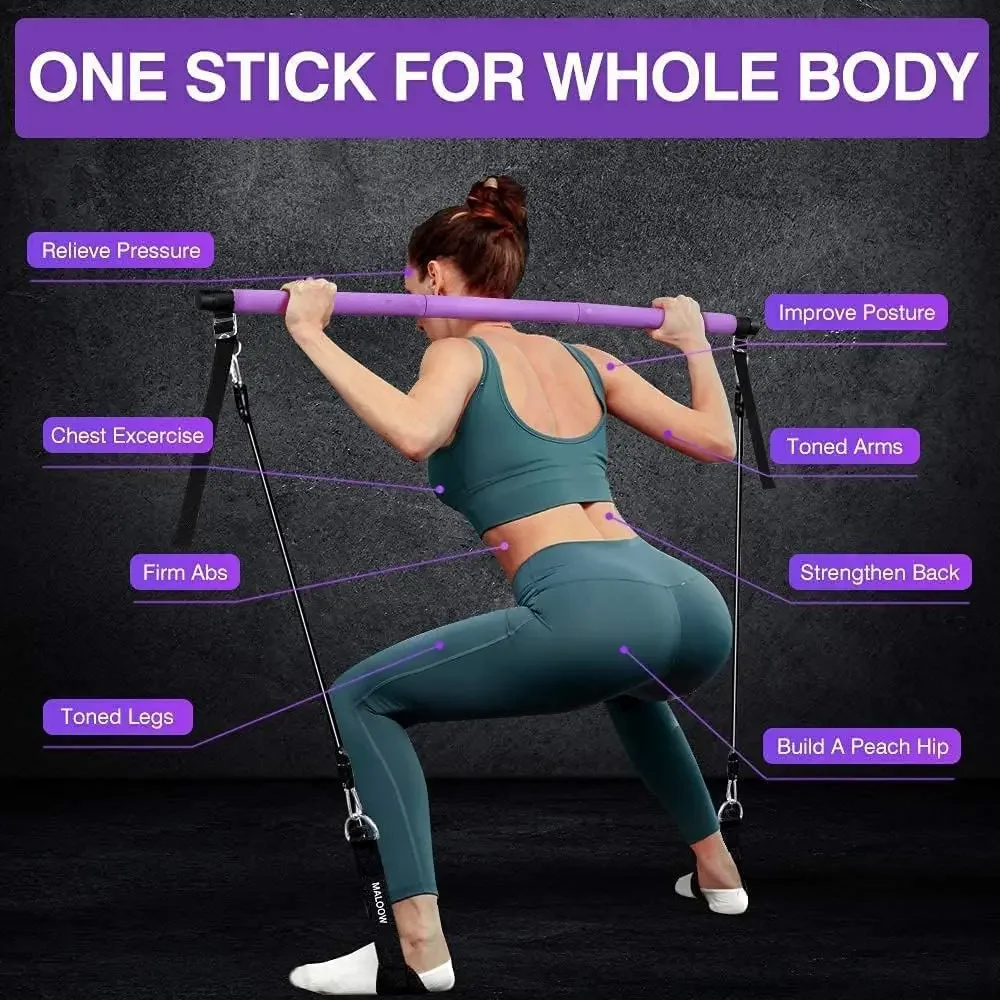 Non-Slip Fitness Stick,Portable Pilates Bar Kit with Resistance Bands Set for Women Men Home Gym Bodybuilding Fitness Equipment