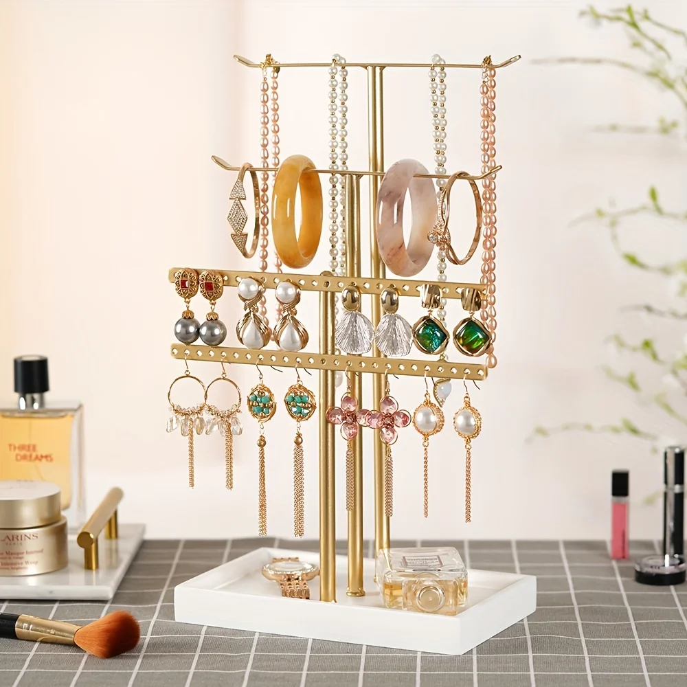 

1PC Jewelry Stand Holder Organizer: 14.5" Sturdy Hanger for 80 Pcs Jewelry, Gift for Women, Gold Jewlery Tower for Necklace