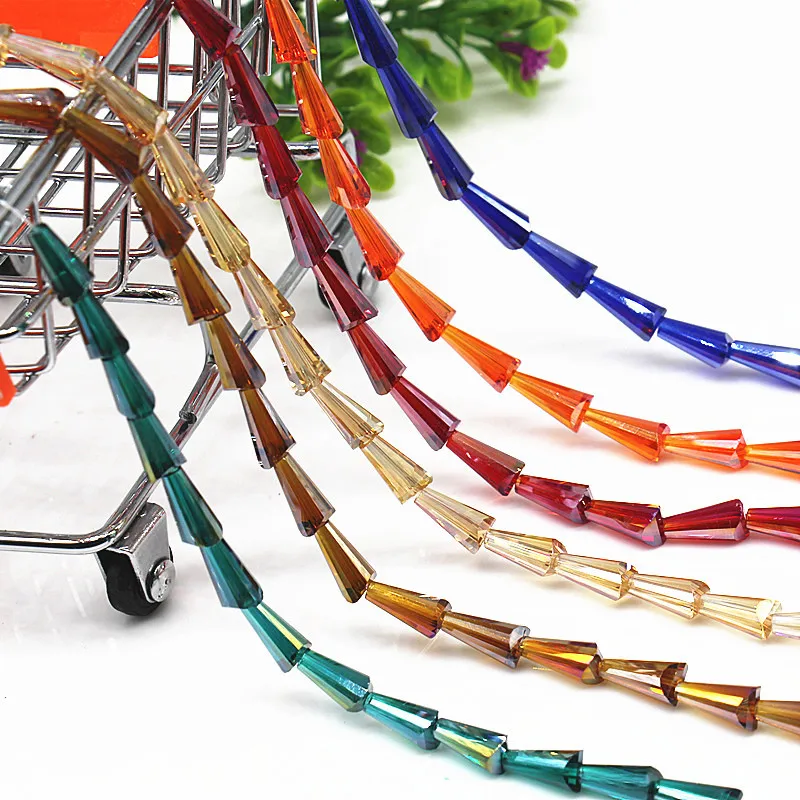 4 6mm Tower Shape Faceted Crystal Beads Austrian Conical Glass Beads Loose Spacer Beads for Jewelry Making DIY Bracelet Necklac