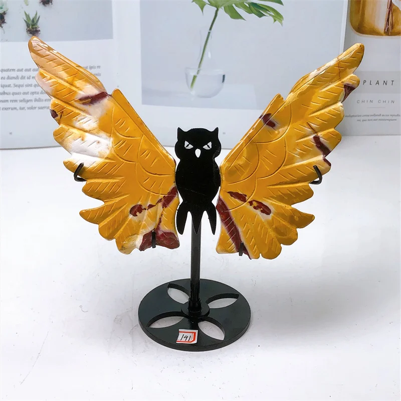 

Natural Mookite Owl Wings Crystal Healing Reiki Statue Lucky Energy Stone Home Decoration Birthday Gift 1pair