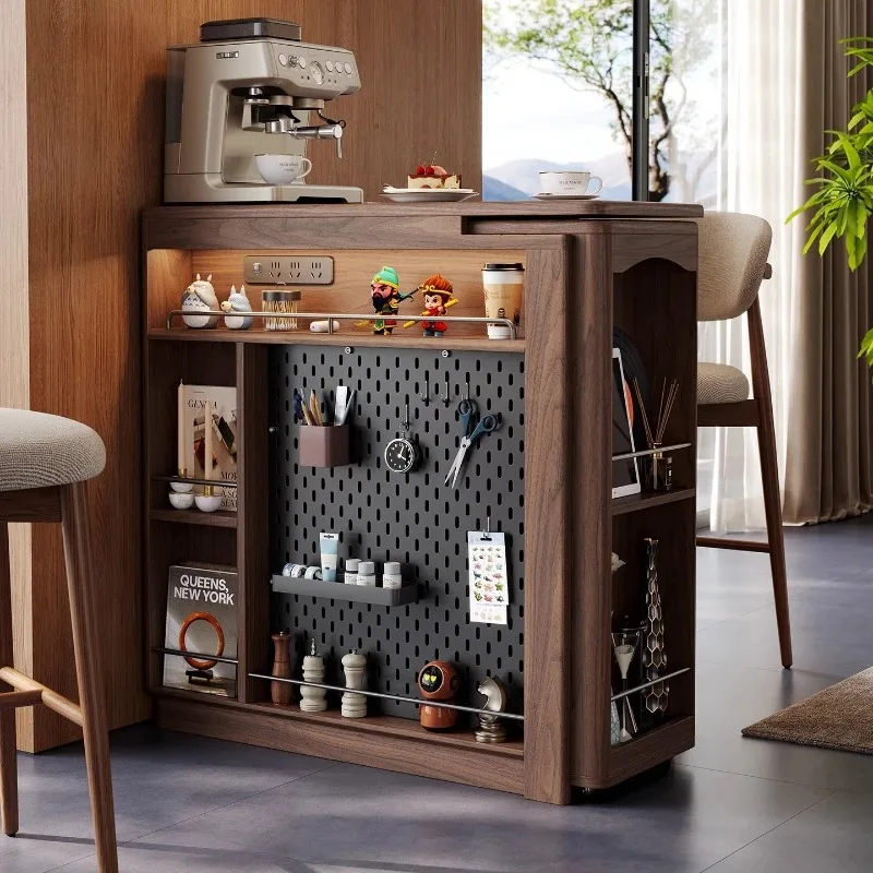 

Retractable rotating walnut solid wood bar table balcony household living room partition integrated small apartment