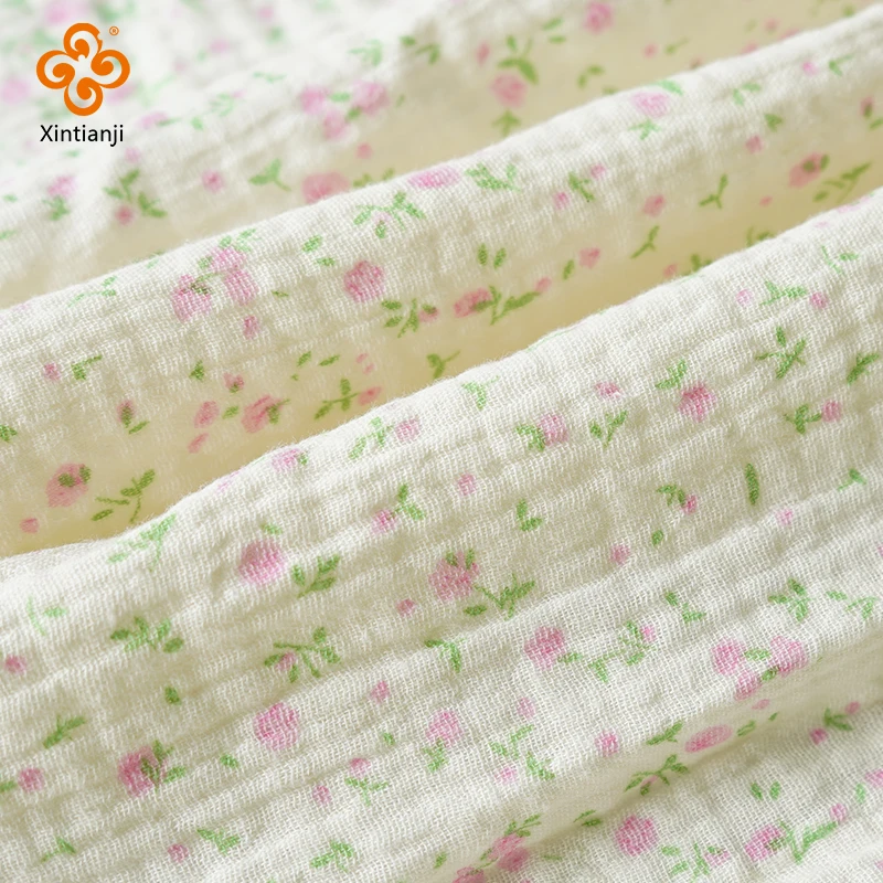 0.5m/1m/2m Double Cotton Gauze Fabric For DIY Sewing Pajamas Cute Little Floral Pattern Soft Breathable Texture Half a Meter