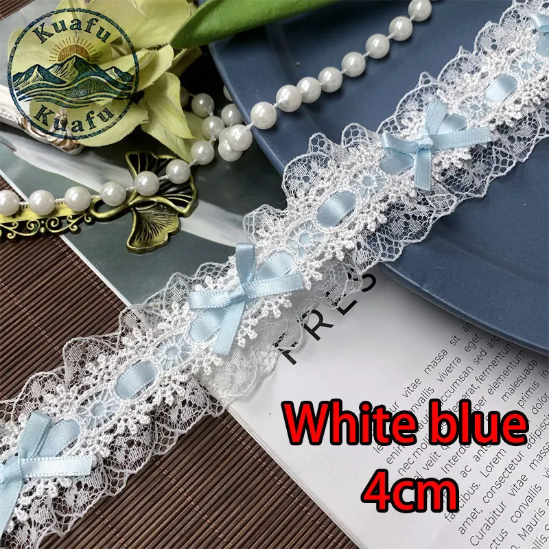 1 Yard Lolita Spitzenband mit Schleife, Plissee-Spitzenstoff, Rüschenband für DIY-Bastelarbeiten, Nähen, Kleider und Kleidungszubehör