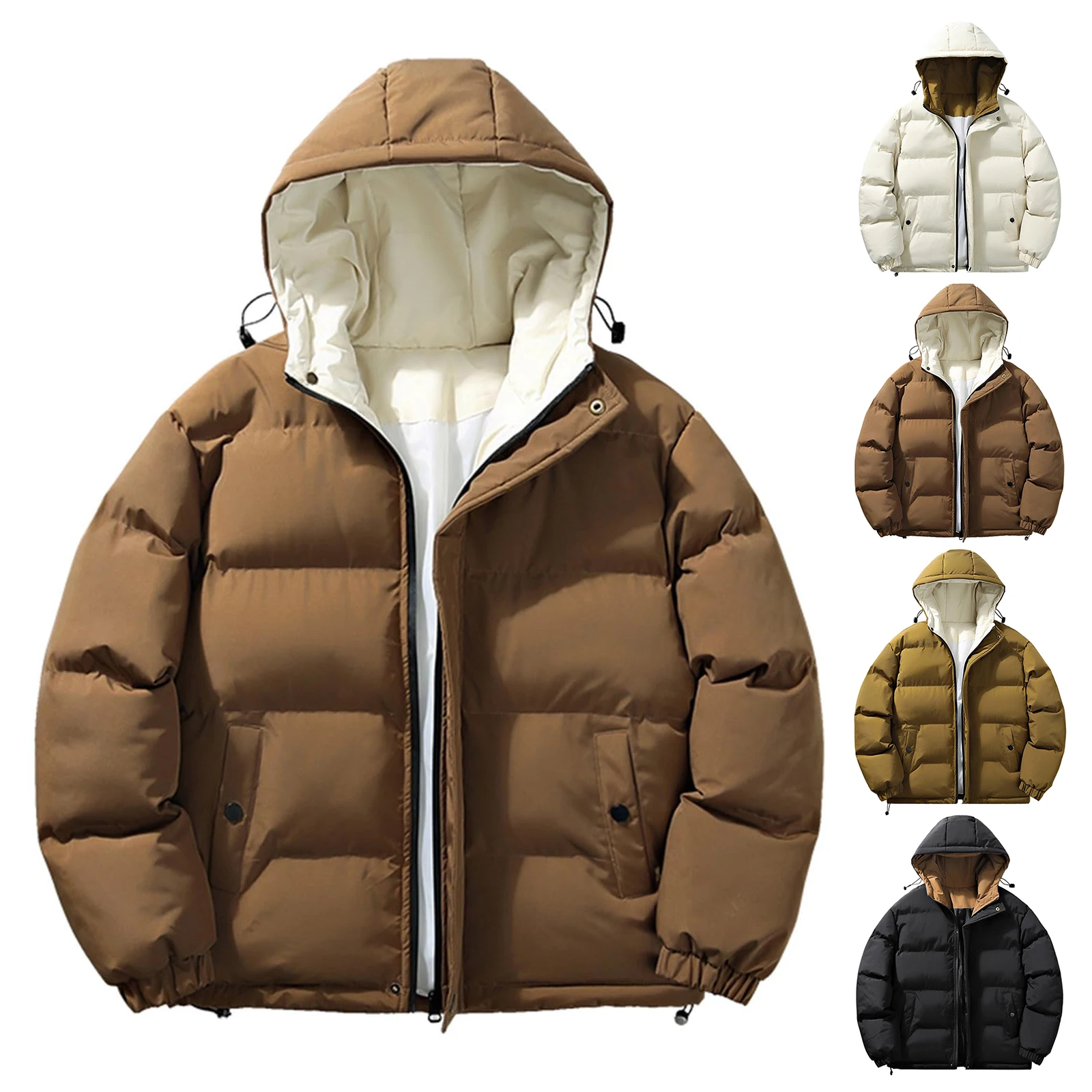 Зимняя мужская однотонная уличная повседневная хлопковая куртка с капюшоном, утолщенная теплая ветрозащитная удобная куртка на молнии