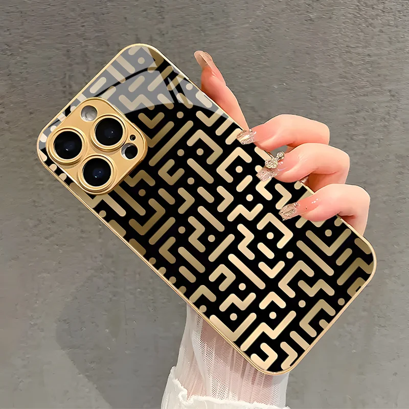 Modische Geometrie-Glas-Handyhülle für iPhone für iPhone-Hülle Mobiltelefone für iPhone 17、16、15、14、13、12、11pm Pro Plus