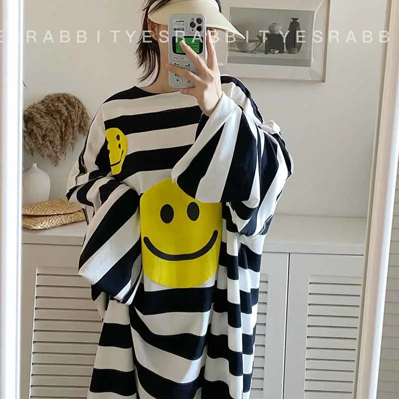 

O-neck Ladies Striped Oversized Casual Long Sleeve Tops Autumn Streetwear T-Shirts Long Sleeve Pullovers New Women's Clothing