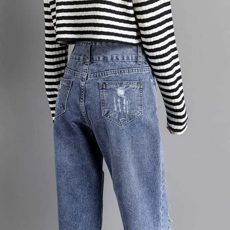 Jeans Women Streetwear Ripped Capris Y2k Casual Loose Denim Harem Pants Vintage Korean Baggy Beggar Vaqueros Spring Pantalones