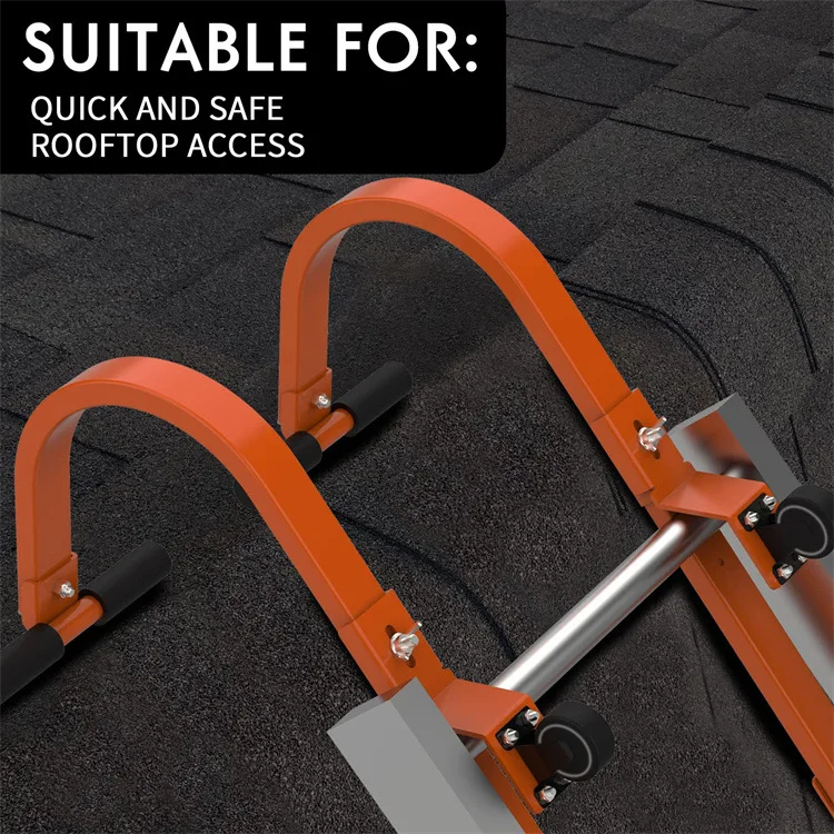 2pc Ladder Roof Hook with Wheel Heavy Duty Steel Ladder Stabilizer Roof Ridge Extension, Rubber Grip T-Bar for Damage Prevention