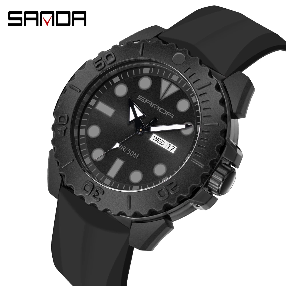 

Sanda Top Brand Luxury Men's Silicone Sports Wrist Watch 50m Waterproof Date Calendar Business Quartz Watches Relogio Masculino