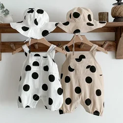 Infant Baby Girls Boys Sleeveless Dot Jumpsuit + Hat Summer Baby Girls Boys Rompers Toddler Kids Baby Rompers Children Clothes