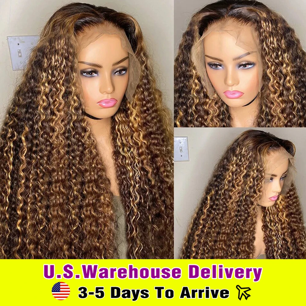 4/27 Ombre Highlight Lace Front Wigs Human Hair Deep Curly Colored HD Lace Frontal Wig Brazilian Remy For Women Curly Wig T Part