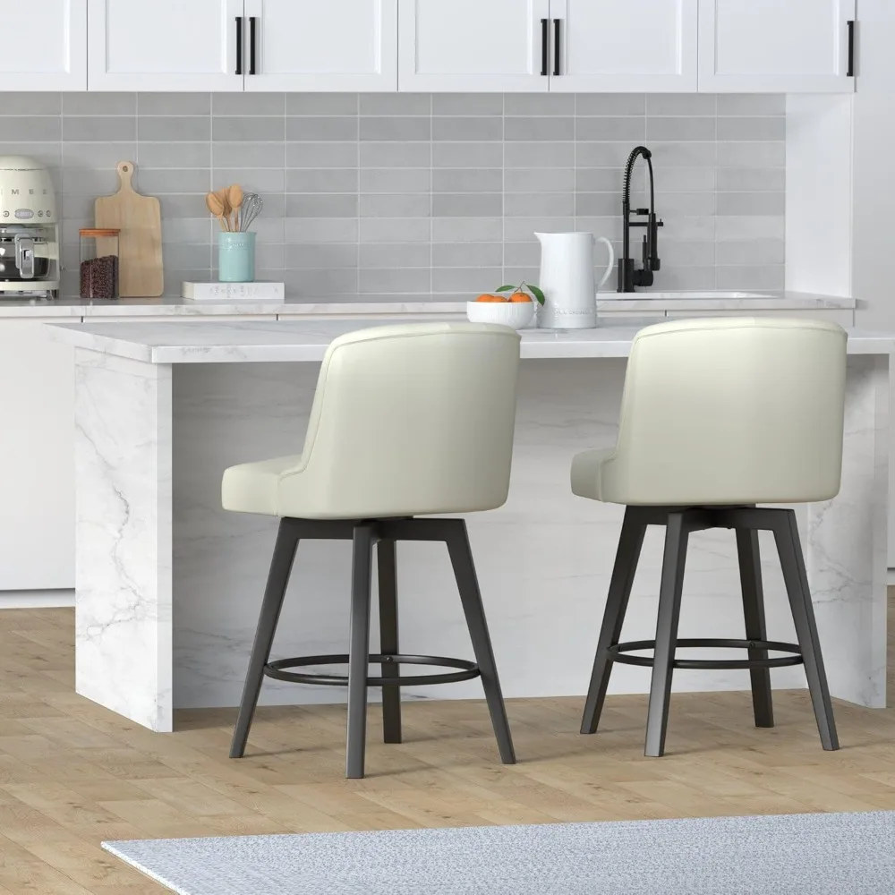 

Counter Stool,26" 360 Free Swivel Upholstered Bar Stool with Back-Set of 2-PU in Cream White bar stool bar stools for kitchen