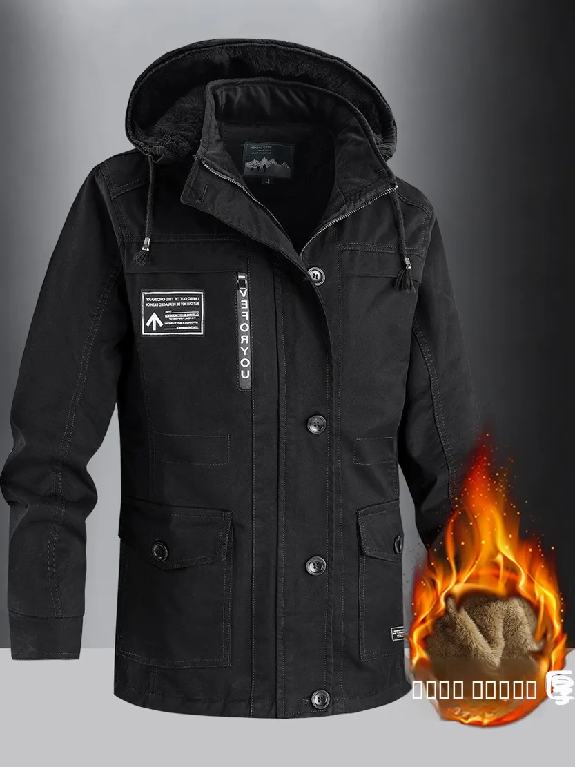 

Men's Winter Cotton Jaet Fce Lined Loose Fit Hooded Warm Coat Casual Faion Urban Sle Polyester Thiened