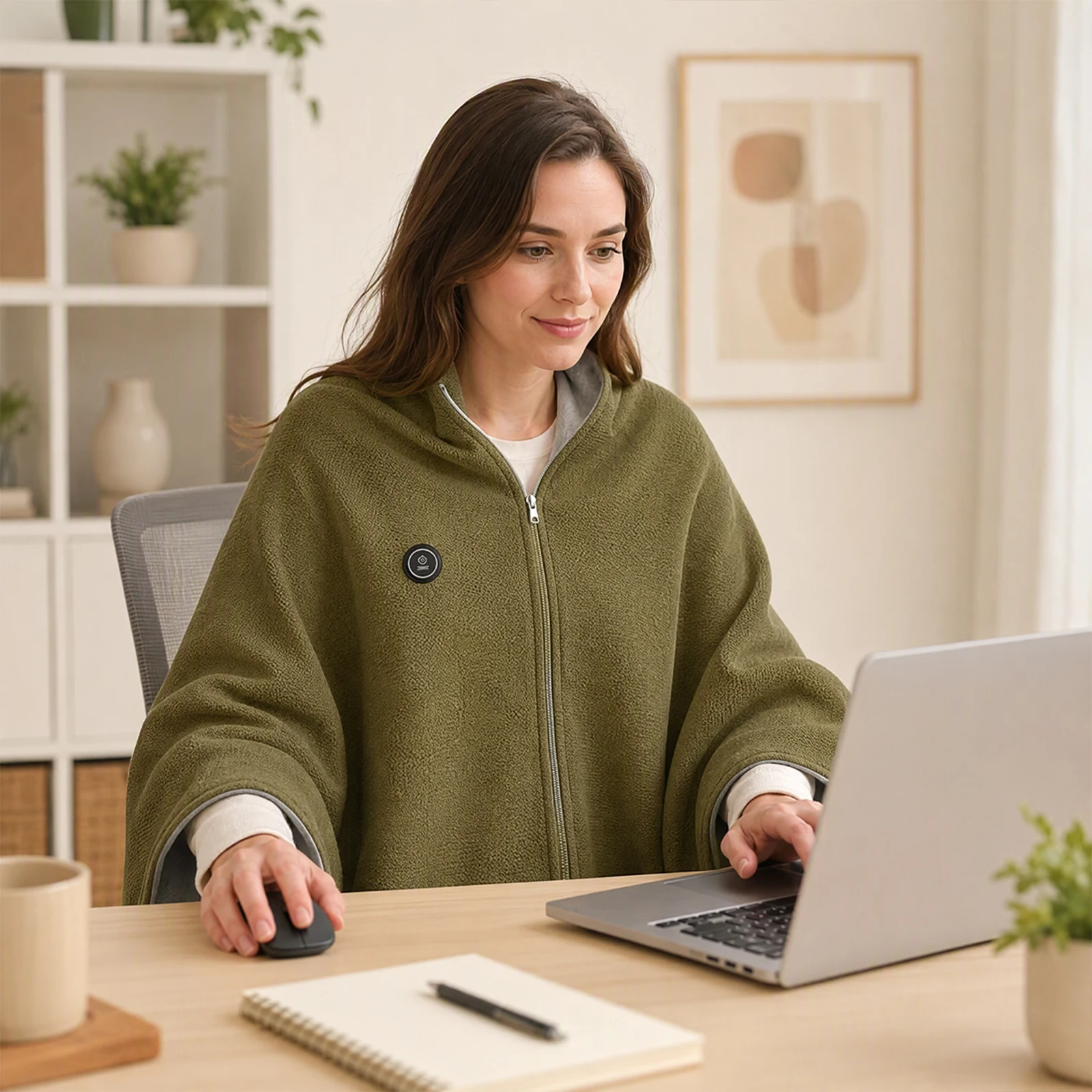 USB Heated Blanket Shawl Cape Electric Poncho Wrap 3 Heat Modes Zipper Double-Sided Fleece Lining Washable