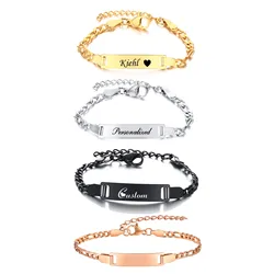 Pulseira de aço inoxidável personalizada para mulheres, corrente de figaro personalizada, jóias ajustáveis, anti alergia, presente para mãe, filha, filho
