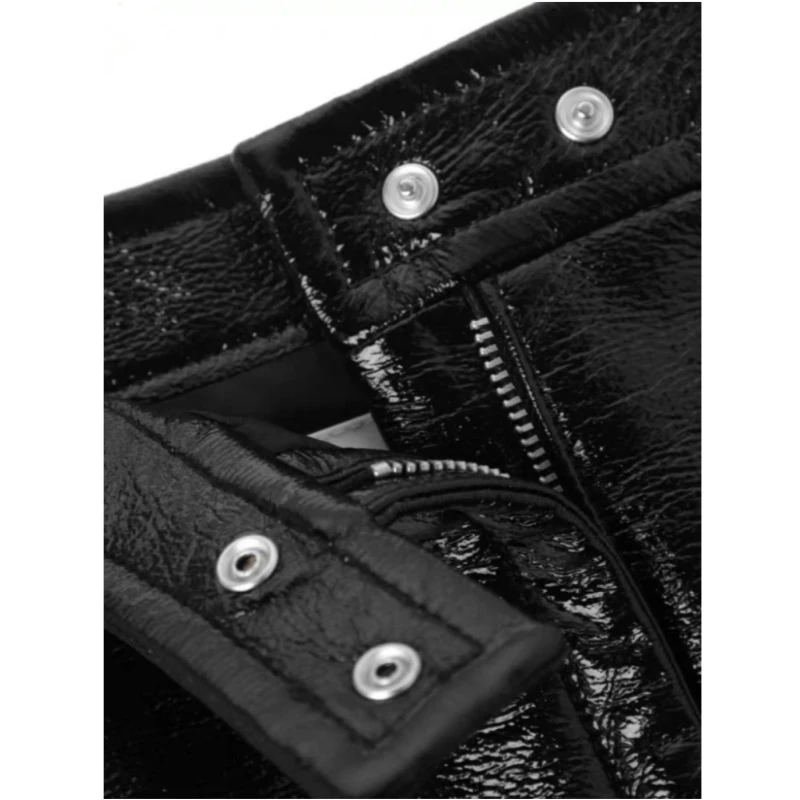 25 anos nova moda luxo francês nicho couro PU preto cintura alta sexy hip abraçando saia