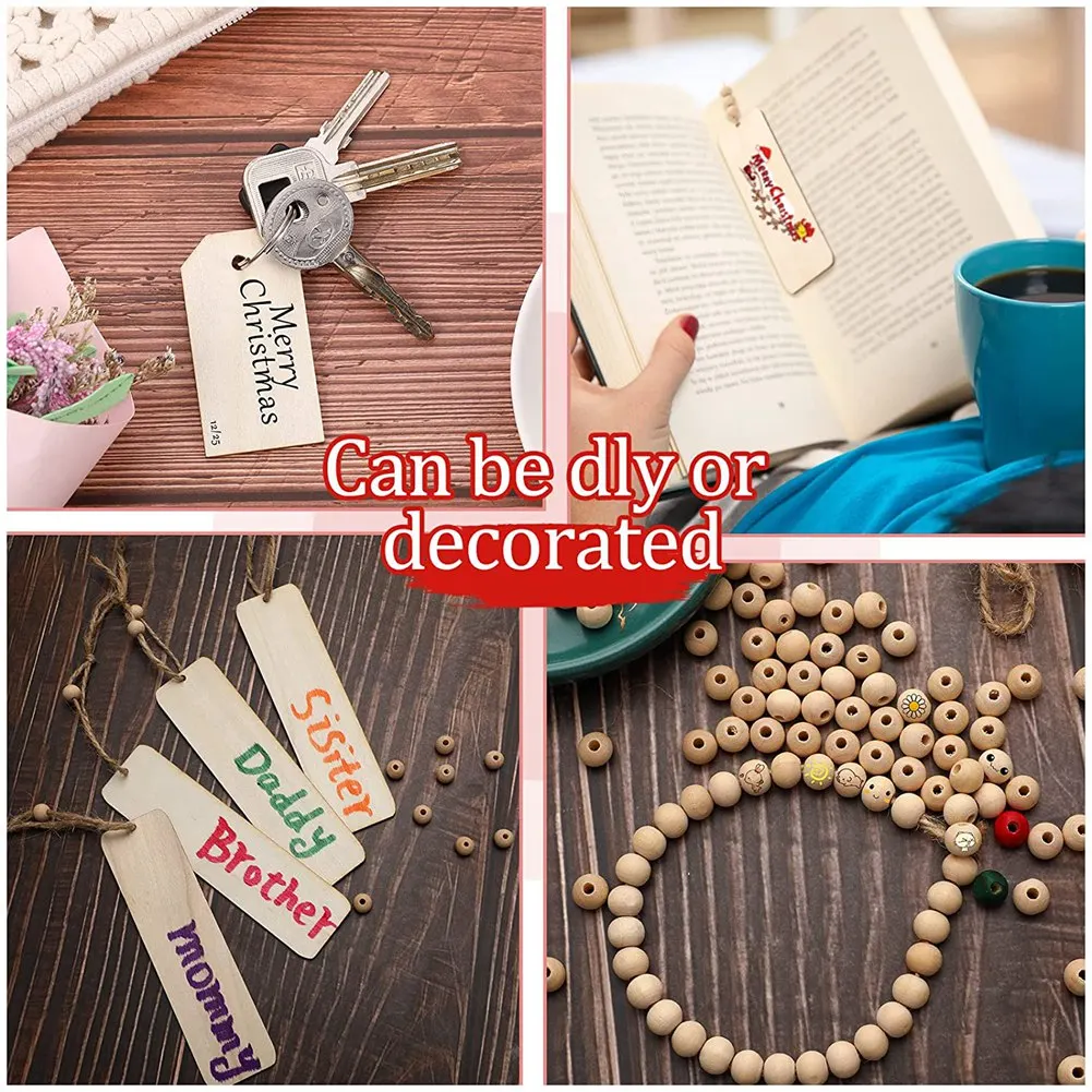 علامة خشبية فارغة مع ثقب ، إشارة مرجعية خشبية ، حبات متنوعة ، حبل للإكليل ، مشغولات يدوية ذاتية الصنع ، ديكور حفلات ، هدية